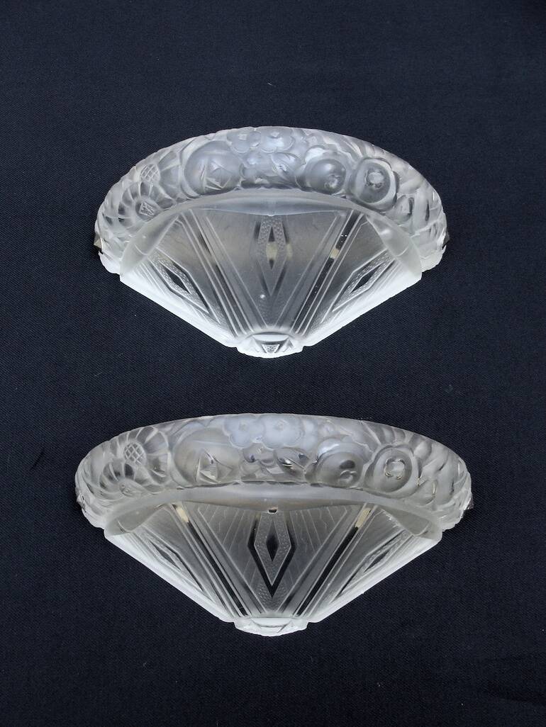 Pair of Art Deco pressed glass wall lights designed 1930