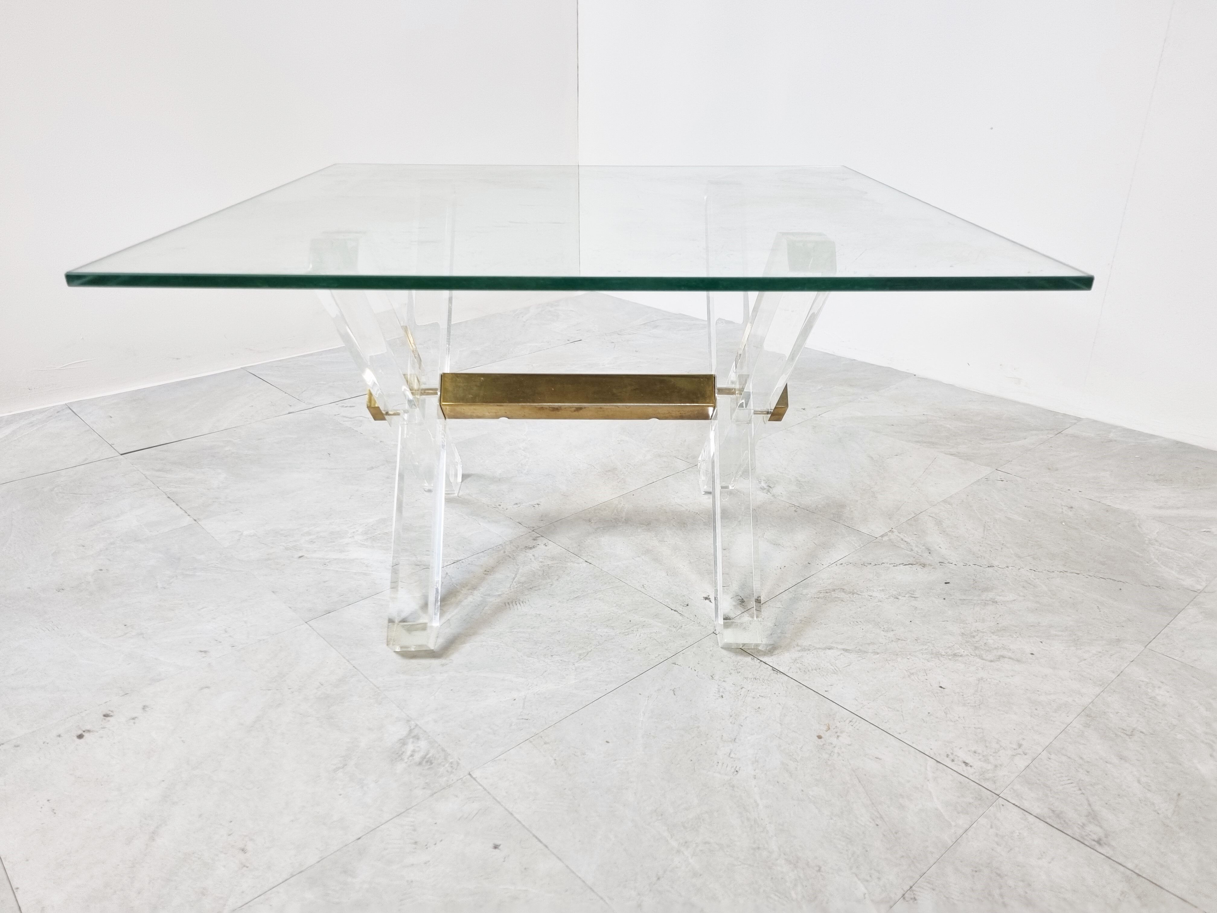 Brass and lucite coffee table, 1970s