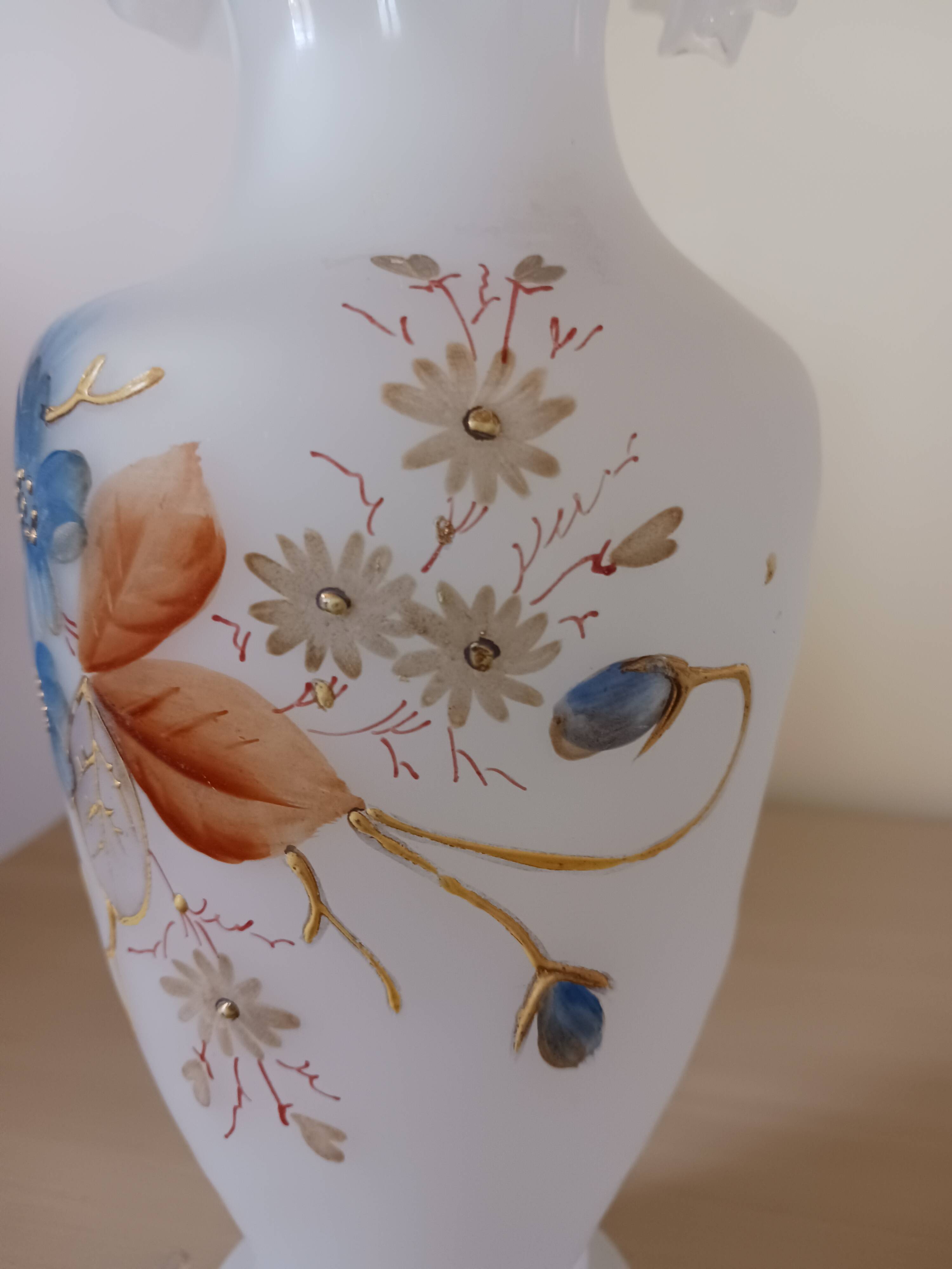 Antique vase, opalescent and floral.