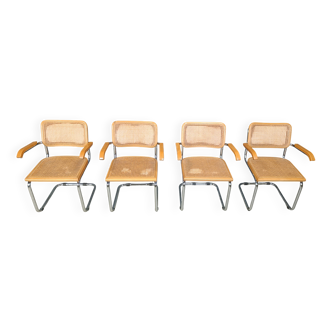 Set of 4 vintage Marcel Breuer style armchairs, made in italy, 1970s