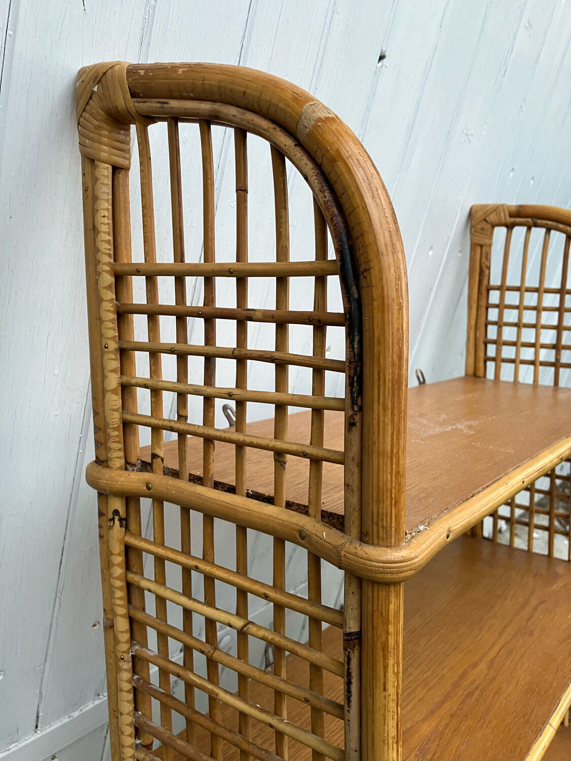 Vintage rattan wall shelf