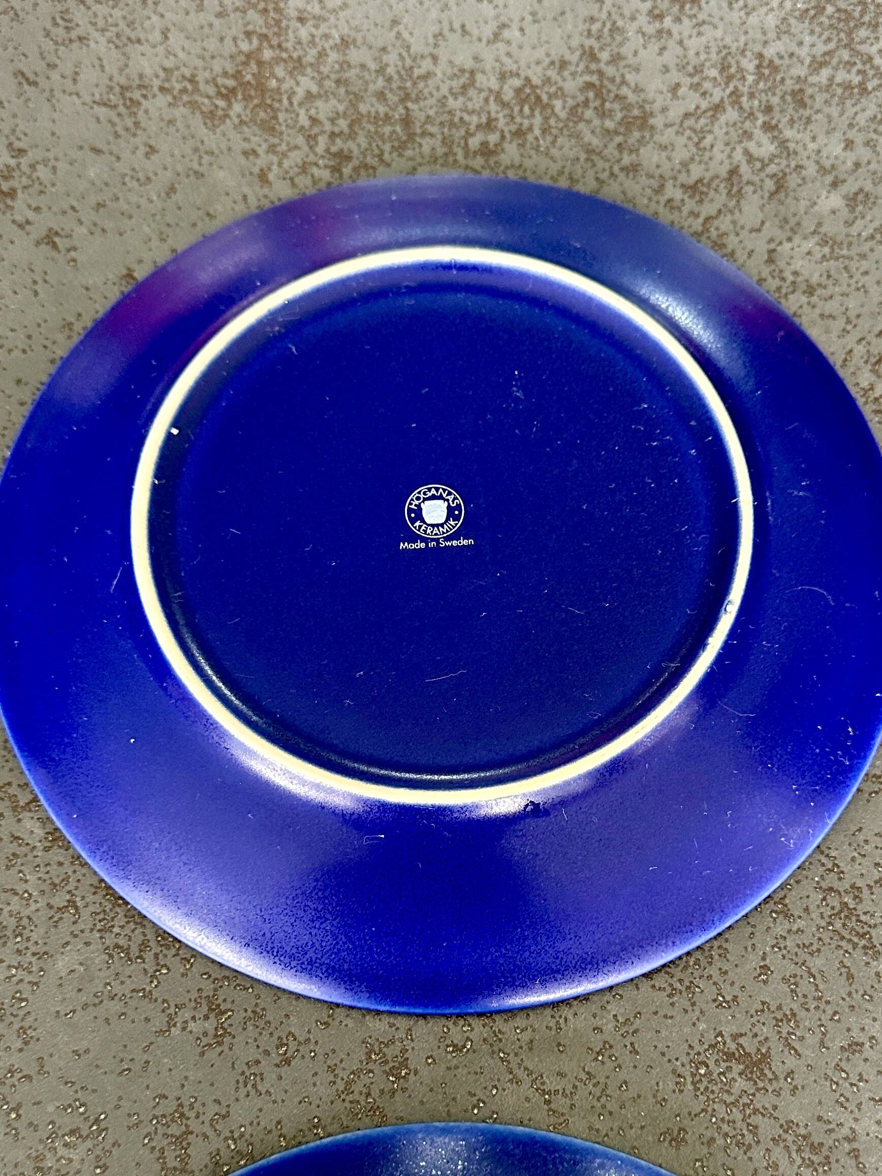 Set of 4 blue plates, Hoganas Keramik, Sweden