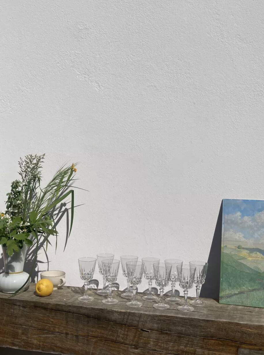 10 old cut stemmed glasses