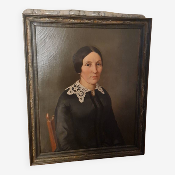 Pouchon, portrait de femme huile sur toile daté 1855