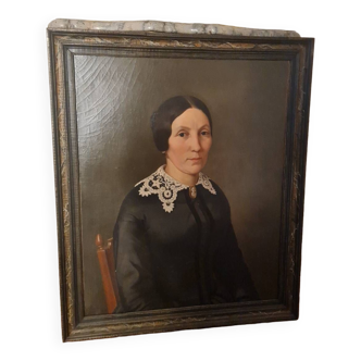 Pouchon, portrait de femme huile sur toile daté 1855