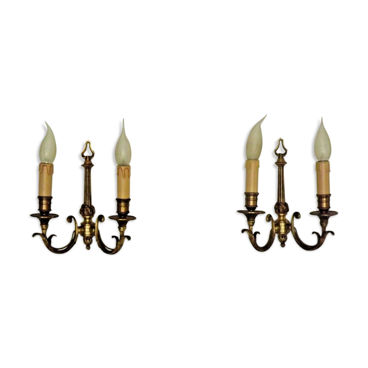 Pair french vintage cast bronze traditional empire style double wall lights