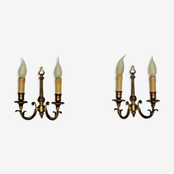 Pair french vintage cast bronze traditional empire style double wall lights