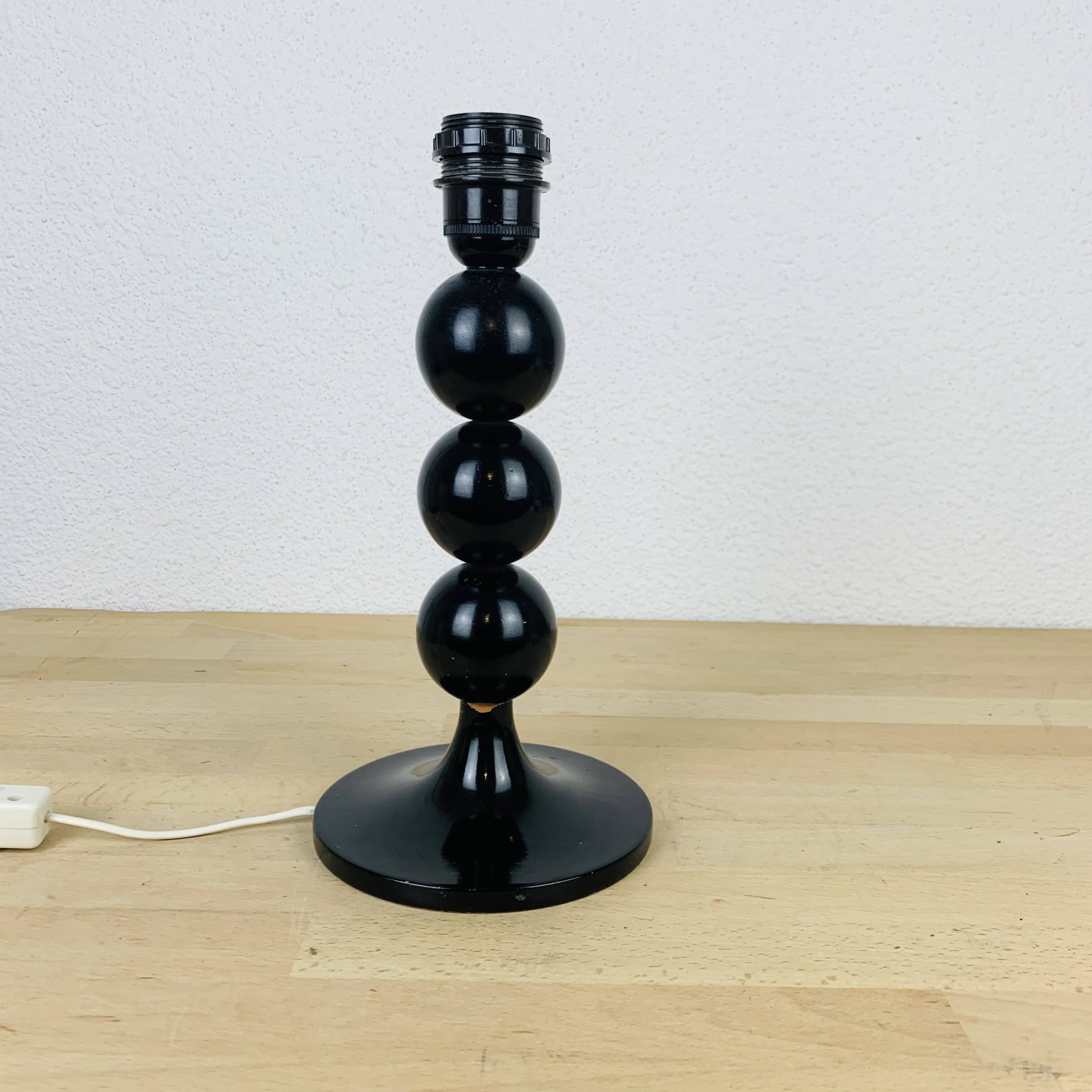 Black turned wood lamp seventies flower lampshade