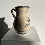 Off-white glossy ceramic decanter, hand-painted gray blue patterns H:20cm