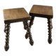 Pair of solid wood stools, carved legs