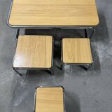 Set of 4 70s nesting coffee tables in metal and solid oak