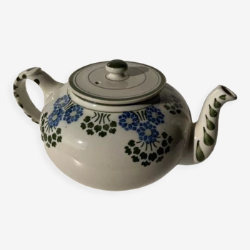 Green and blue teapot floral motif Badonviller