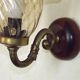 Vintage wooden and metal wall light with bronze effect, amber glass shade 5168