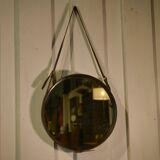 Black leather mirror by Jacques Adnet 1950s