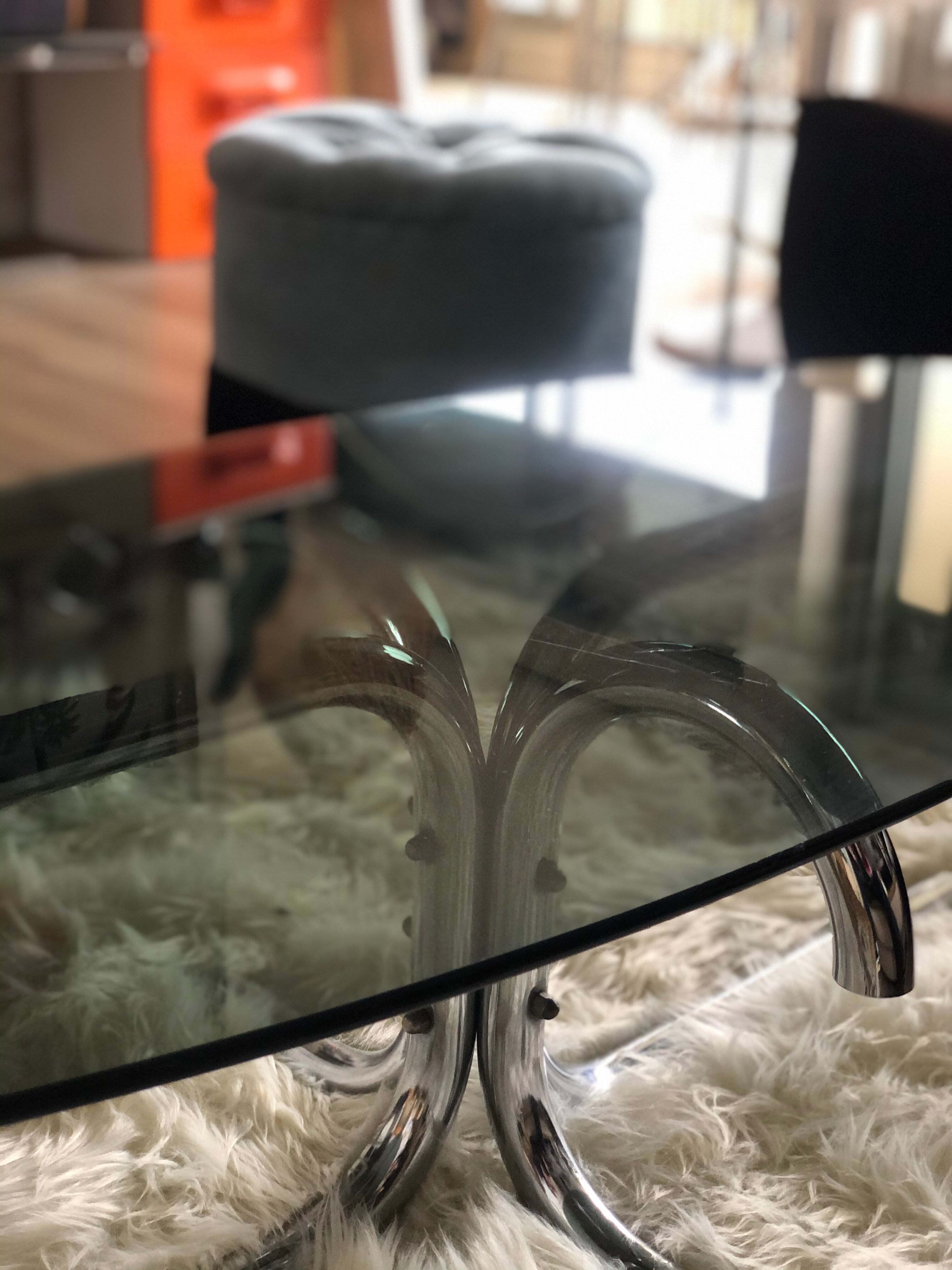Coffee table smoked glass and chrome