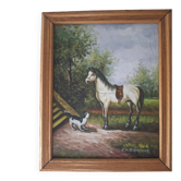Tableau de claude gauthier : portrait équestre au cheval dans un parc