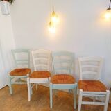 Suite of 4 chairs in wood and straw