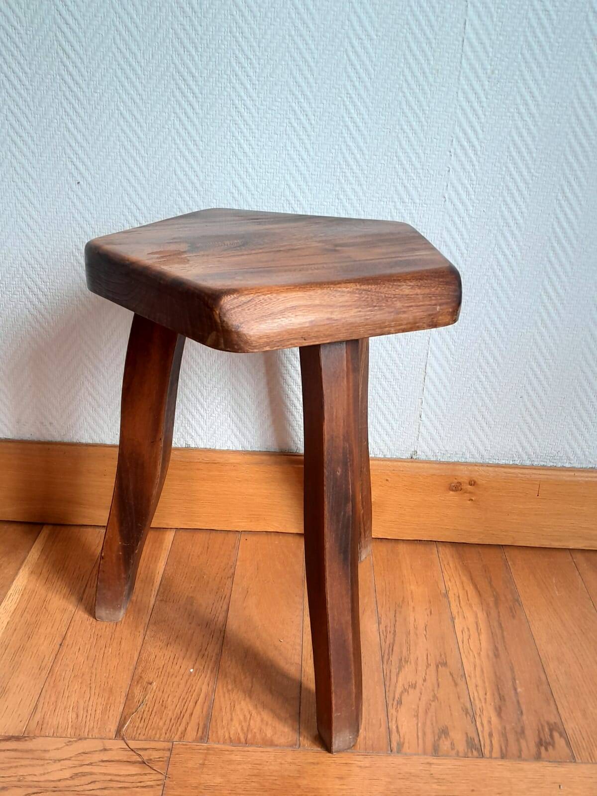 Brutalist wooden tripod stool