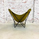 Chaise papillon vintage en cuir de daim vert, années 1970