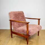 GFM-142 armchair designed by Edmund Homa from the 70s, pink long hair - 2 pieces available