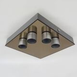 Vintage smoked mirror ceiling light with 4 bulbs, stainless steel structure and mirror.