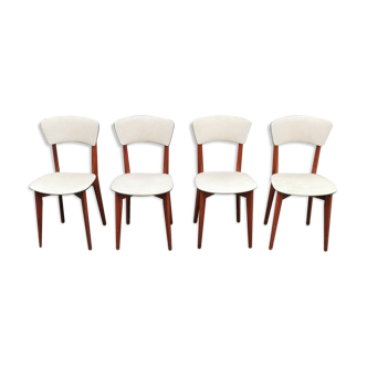 4 chaises bistrot scandinaves année 50 Skaï et bois