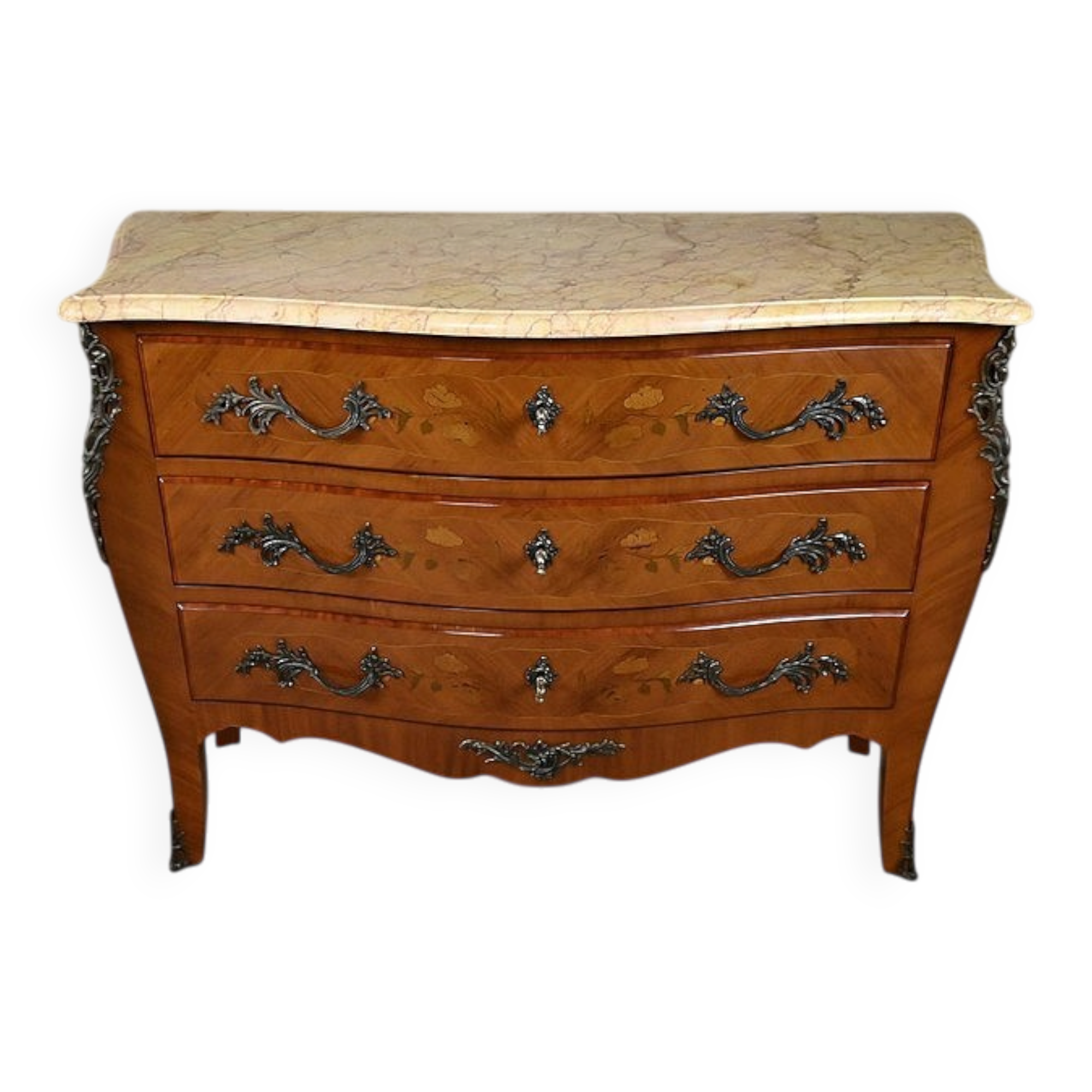 Commode en marqueterie de bois de rose, style Louis XV – 2ème partie XXe