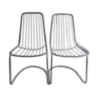 Paire de chaises italiennes en acier filaire