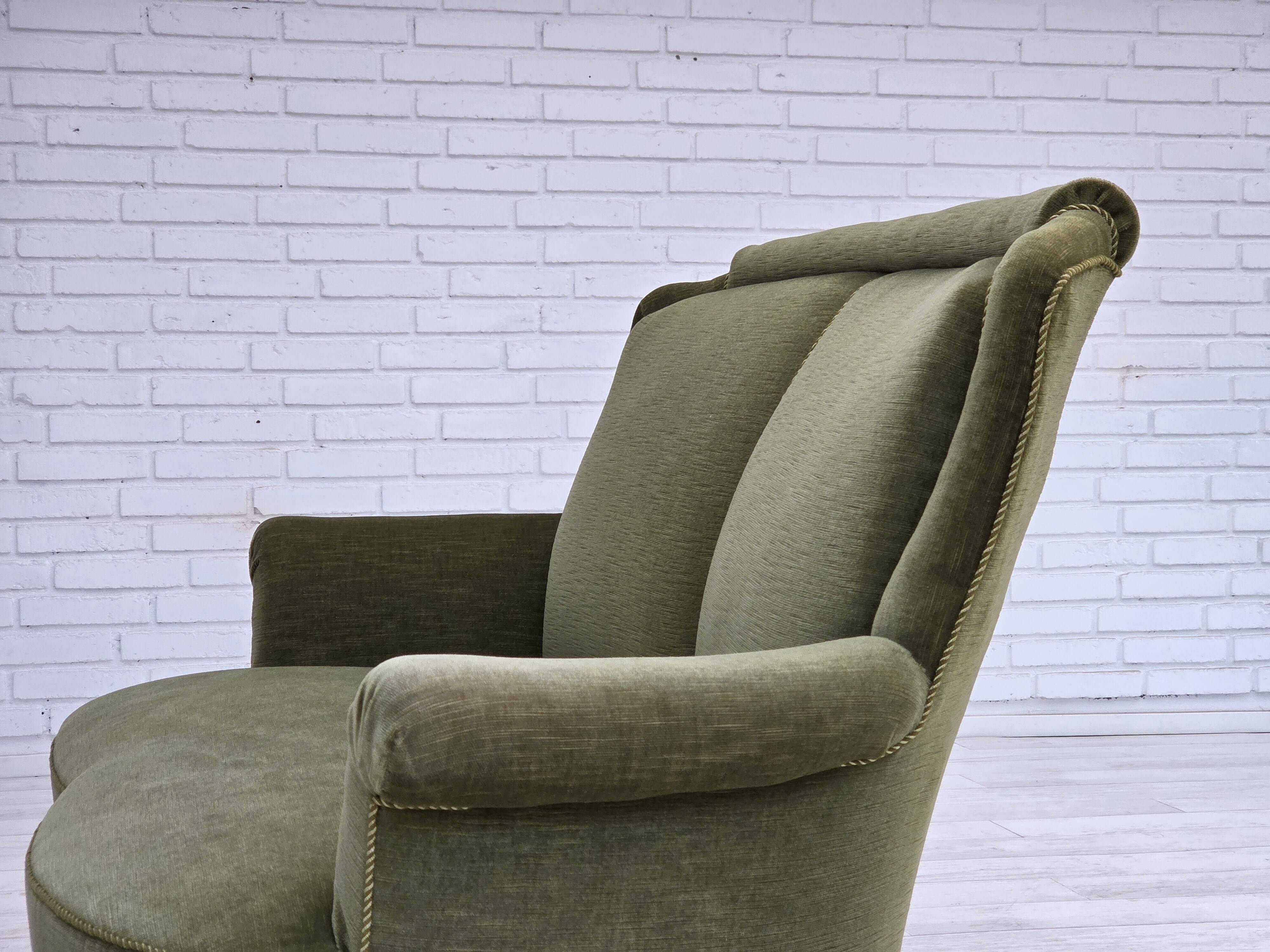 1960s, Danish 2-seater sofa, green furniture velour, beech wood.