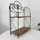 Vintage wall or table shelf in wrought iron and rattan