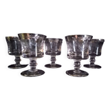 Set of 5 engraved Murano wine (or water) glasses, silver rim