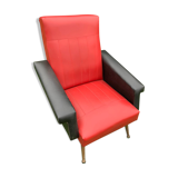 Armchair "60s" in red and black skaï