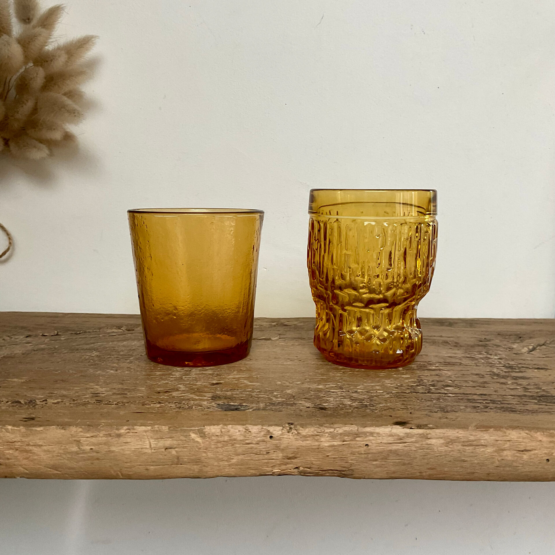 4 mismatched amber glasses
