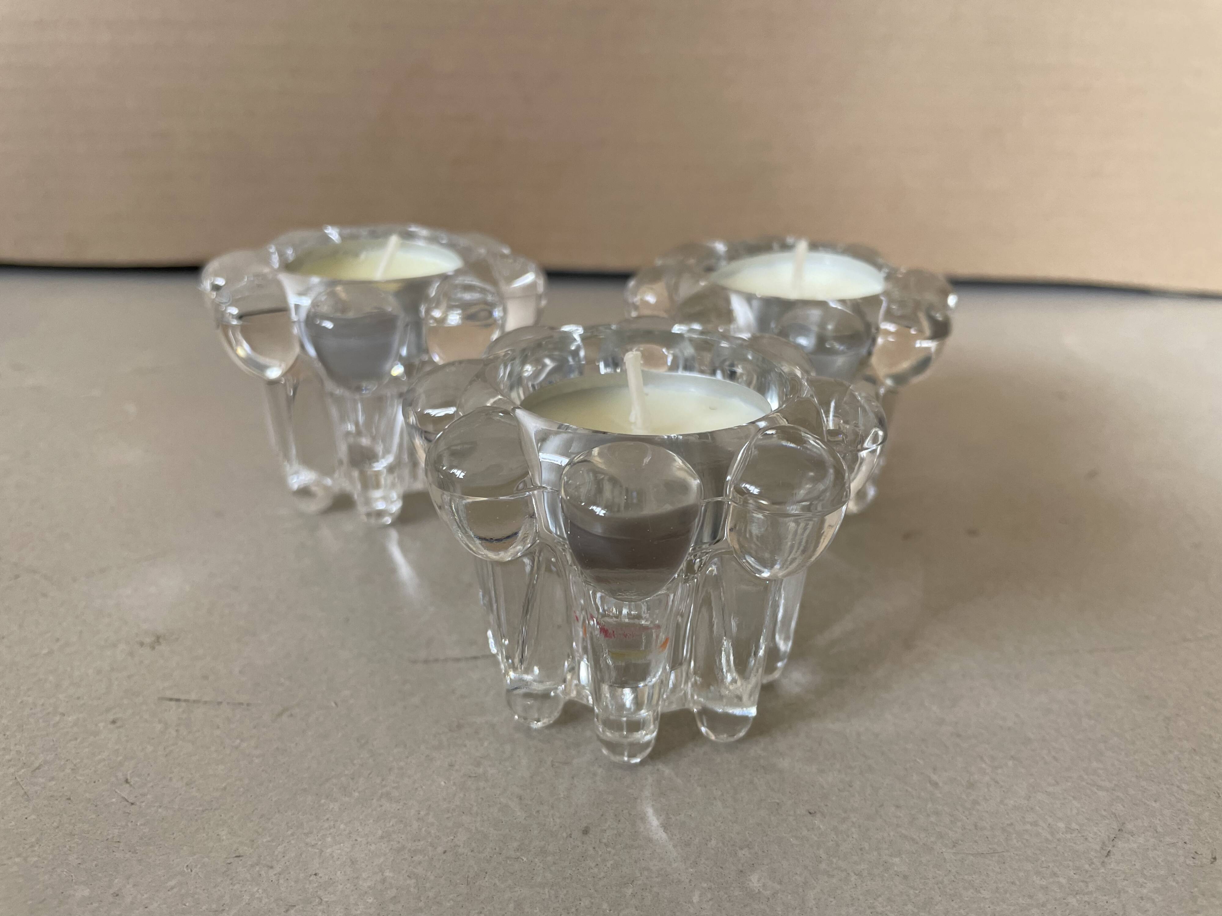 Set of 3 old glass candlesticks