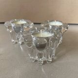 Set of 3 old glass candlesticks