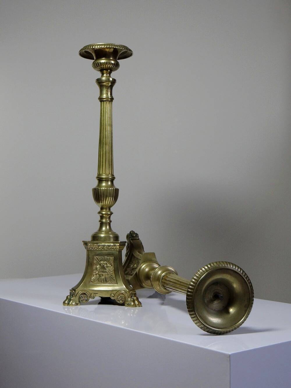 Pair of large 19th century church candlesticks in gilded bronze