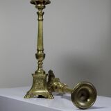 Pair of large 19th century church candlesticks in gilded bronze