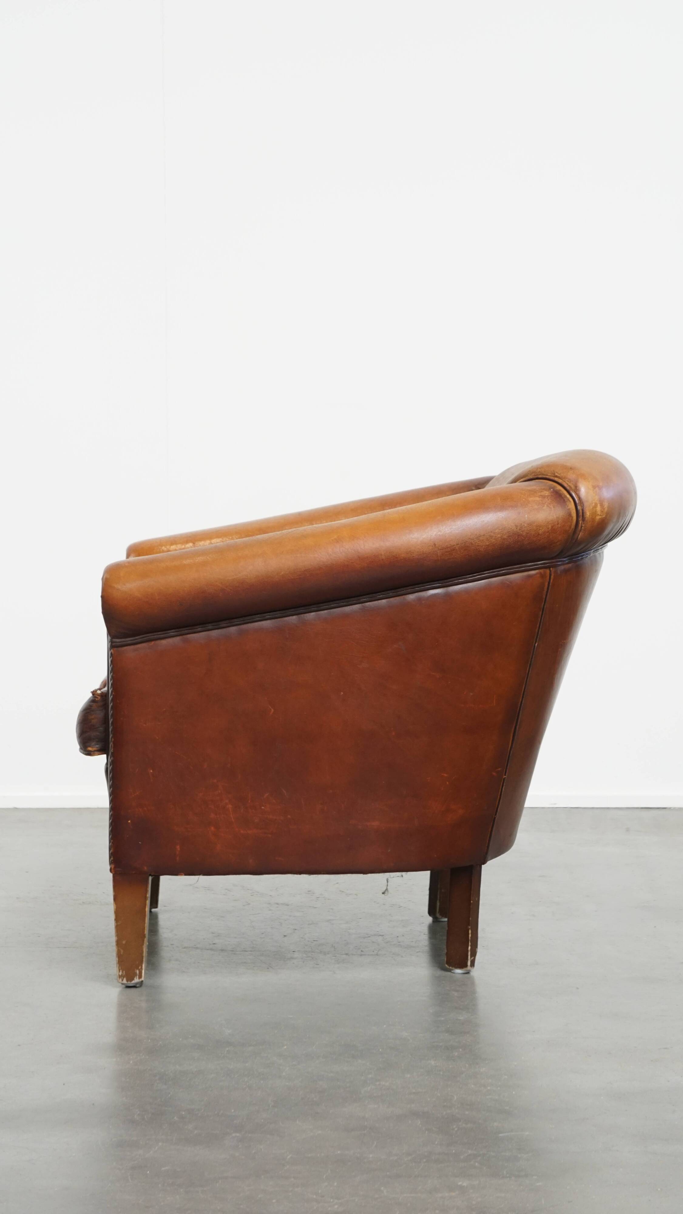 Cognac-Colored Sheepskin Leather Club Chair