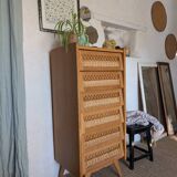 Vintage oak and rattan chiffonier