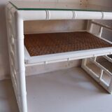 Pair of bedside tables in bamboo effect wood and woven wicker