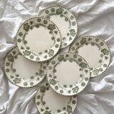 6 antique flat plates made of ironstone "Géranium" Sarreguemines