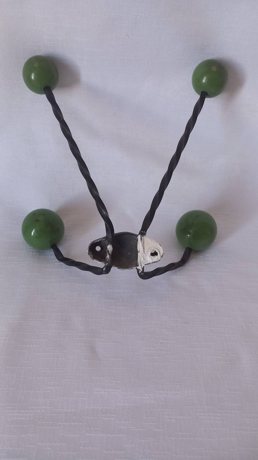 Vintage metal and wooden ball coat rack