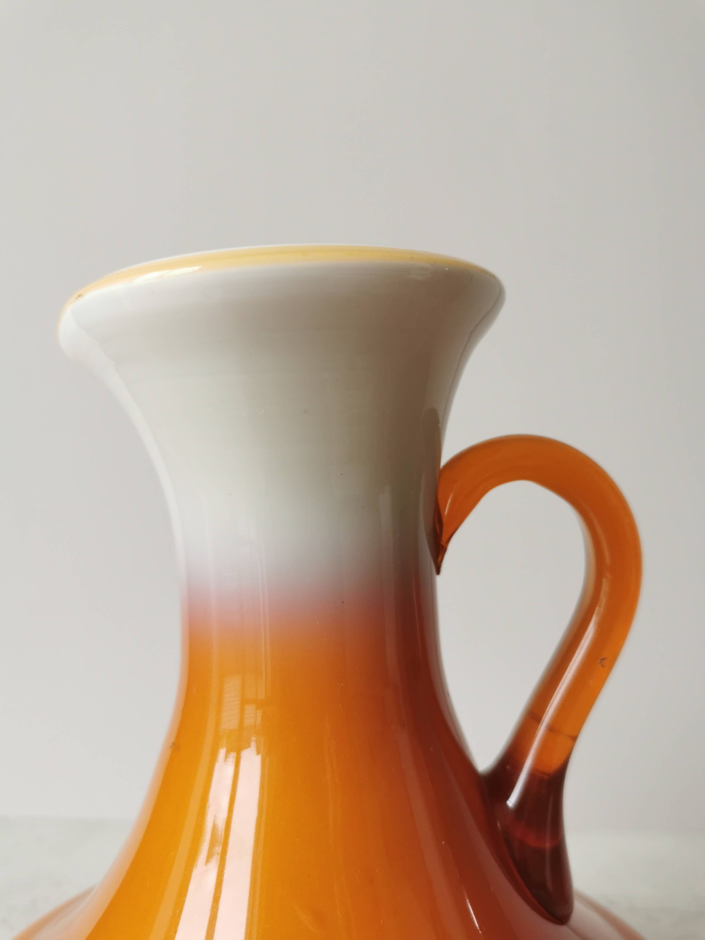 Vintage Murano Cased Glass Vase: Retro Orange Ceramic, 70s Yugoslavia