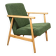 Fauteuil vintage Boucle verte bois naturel après rénovation