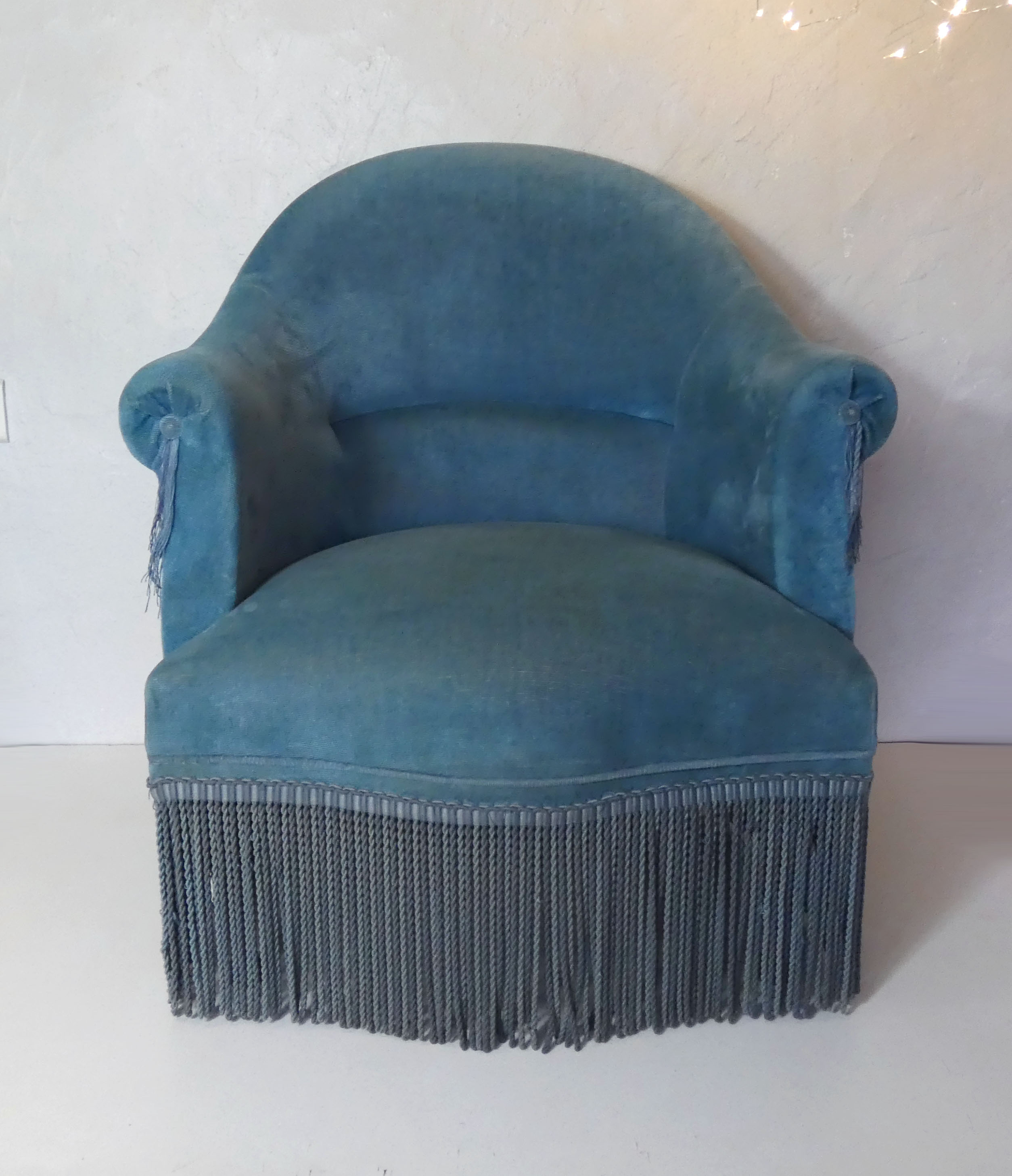 Fauteuil crapaud velours bleu