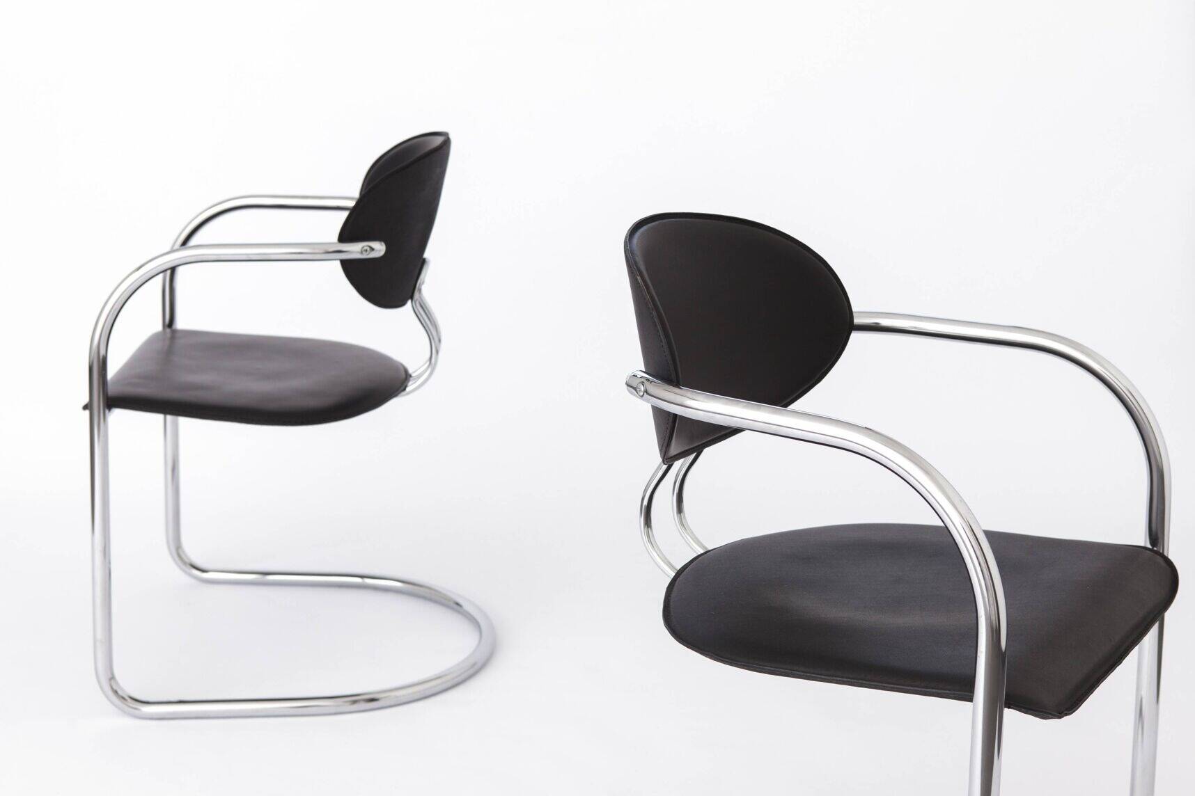 Effezeta chair, tubular chrome structure and black faux leather, made in Italy.