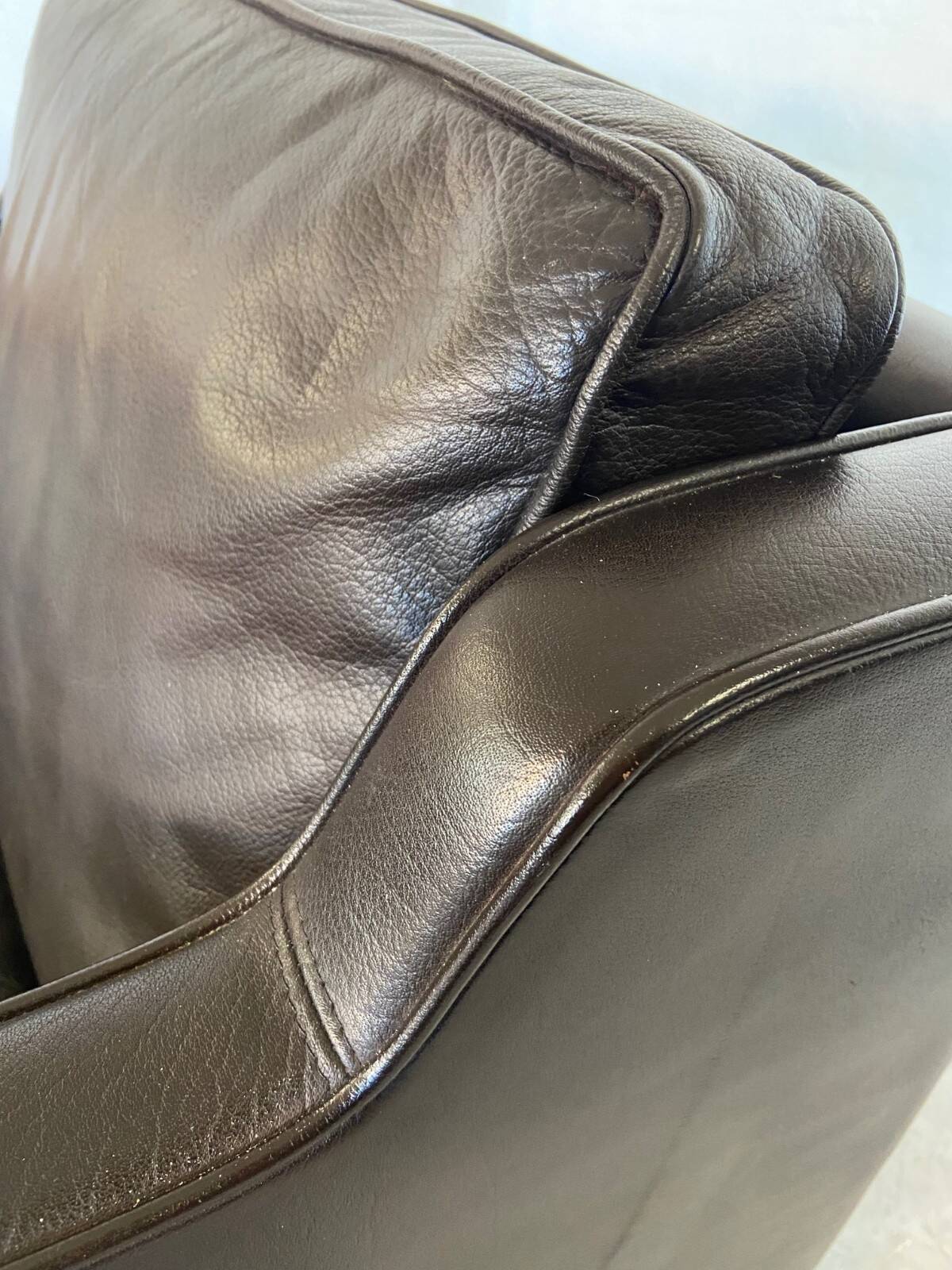 Mid-century Stouby leather lounge chair and stool in brown leather