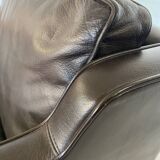 Mid-century Stouby leather lounge chair and stool in brown leather