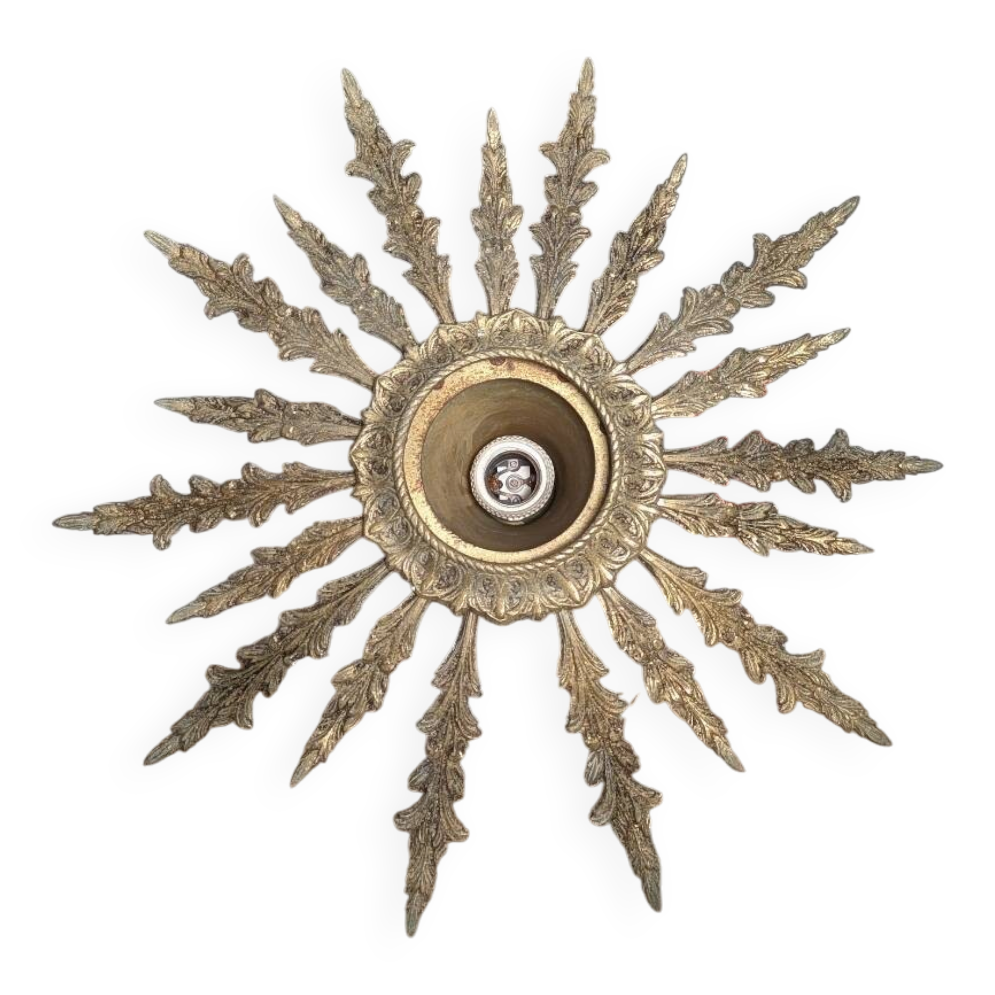 Vintage sun suspension in gilded bronze – Hollywood Regency style