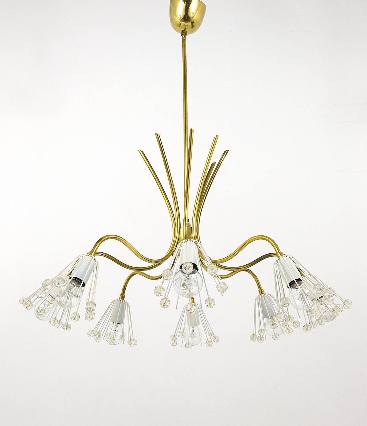 Modern brass floral chandelier Emil Stejnar, Rupert Nikoll, Austria, 1950s